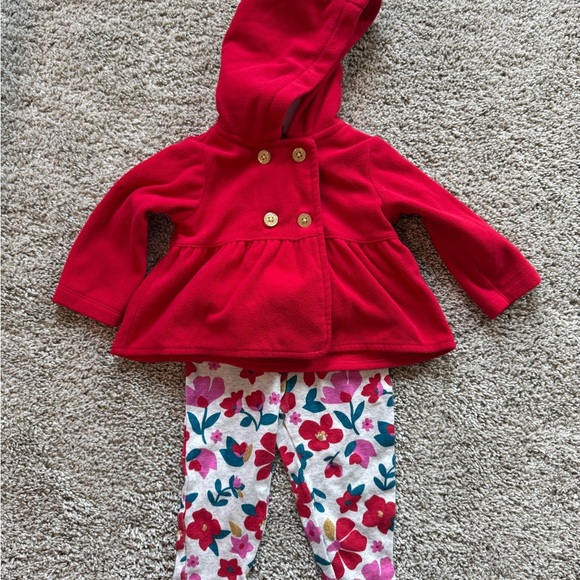 Baby Girl 3-Piece Outfit Red Peacoat, Onesie & Floral Pants Size 9 months - Picture 9 of 14